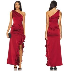 Majorelle Natalya One Shoulder Satin Maxi Gown In Red Wine